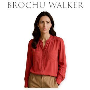 Brochu Walker Semi-Sheer Silk-Cotton Blouse Size S Light Cream Designer Chic